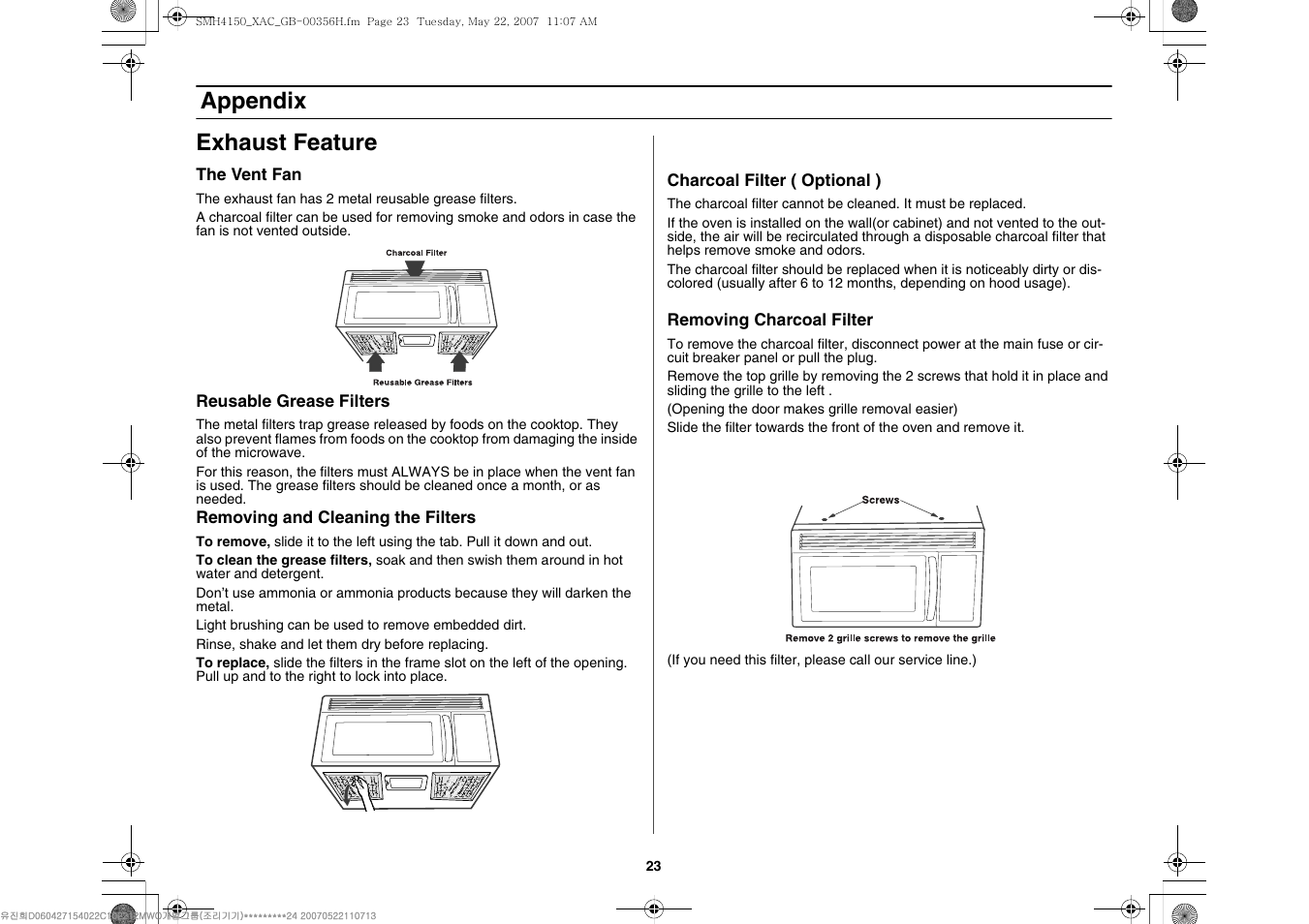 Appendix exhaust feature | Samsung DE68-00356H-01 User Manual | Page 23 / 28