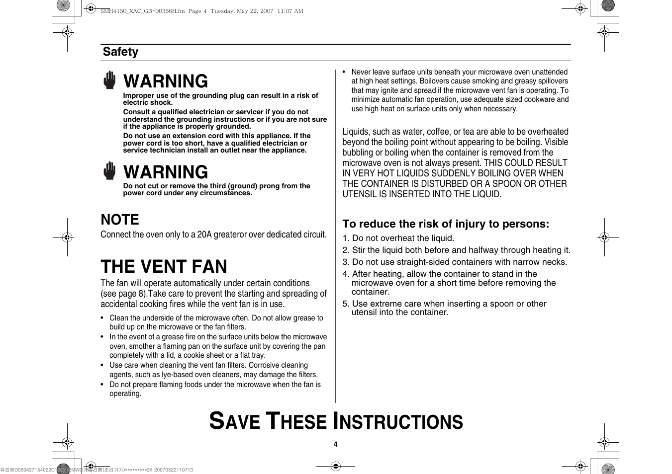Hese, Nstructions, Warning | The vent fan | Samsung DE68-00356H-01 User Manual | Page 4 / 28