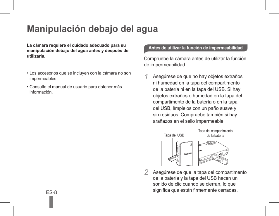 Manipulación debajo del agua | Samsung AD68-04851A User Manual | Page 22 / 44