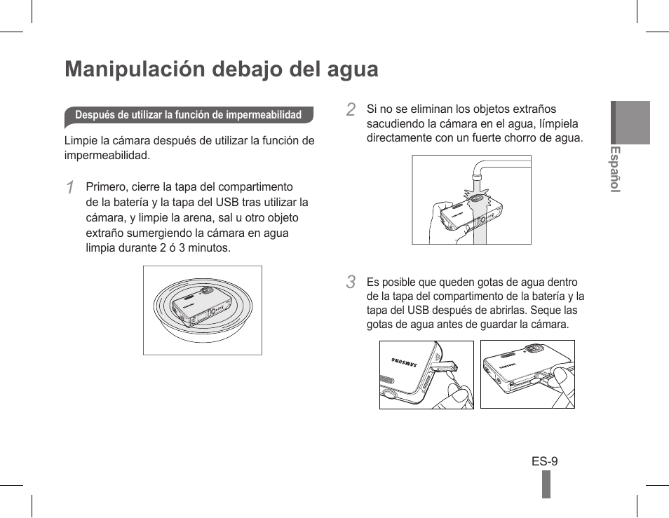 Manipulación debajo del agua | Samsung AD68-04851A User Manual | Page 23 / 44