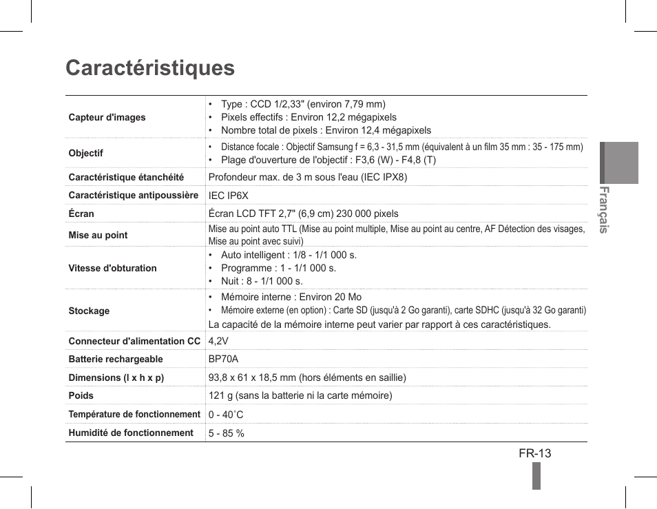 Caractéristiques | Samsung AD68-04851A User Manual | Page 41 / 44