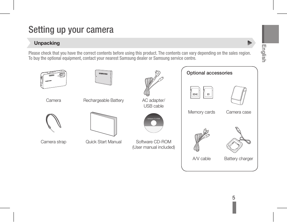 Setting up your camera | Samsung AD68-04851A User Manual | Page 5 / 44