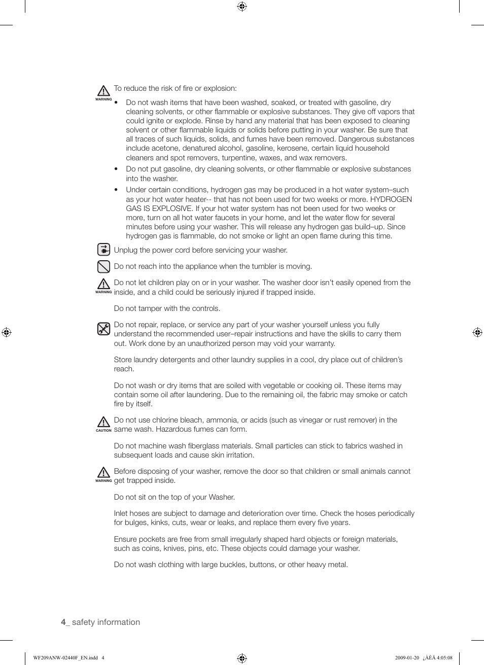 Samsung WF209 User Manual | Page 4 / 56