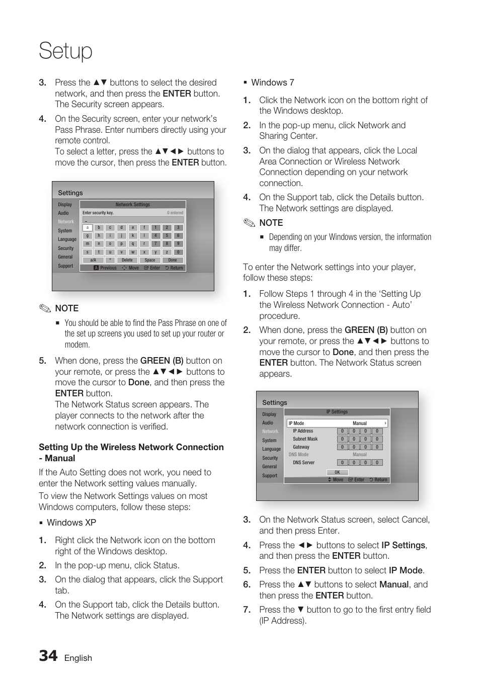 Setup | Samsung BD-D5700 User Manual | Page 34 / 70