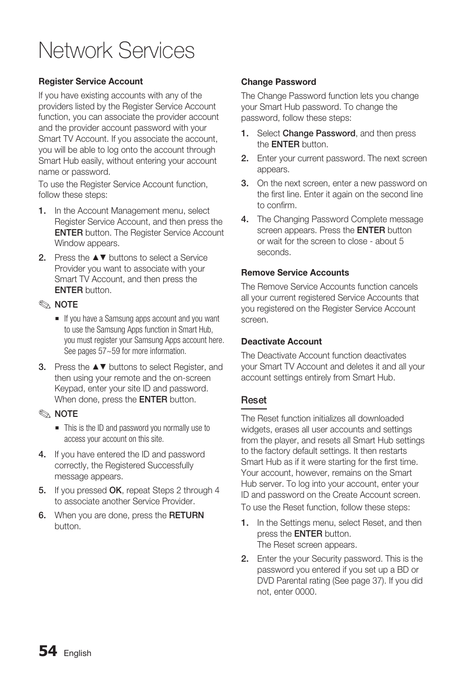 Network services | Samsung BD-D5700 User Manual | Page 54 / 70