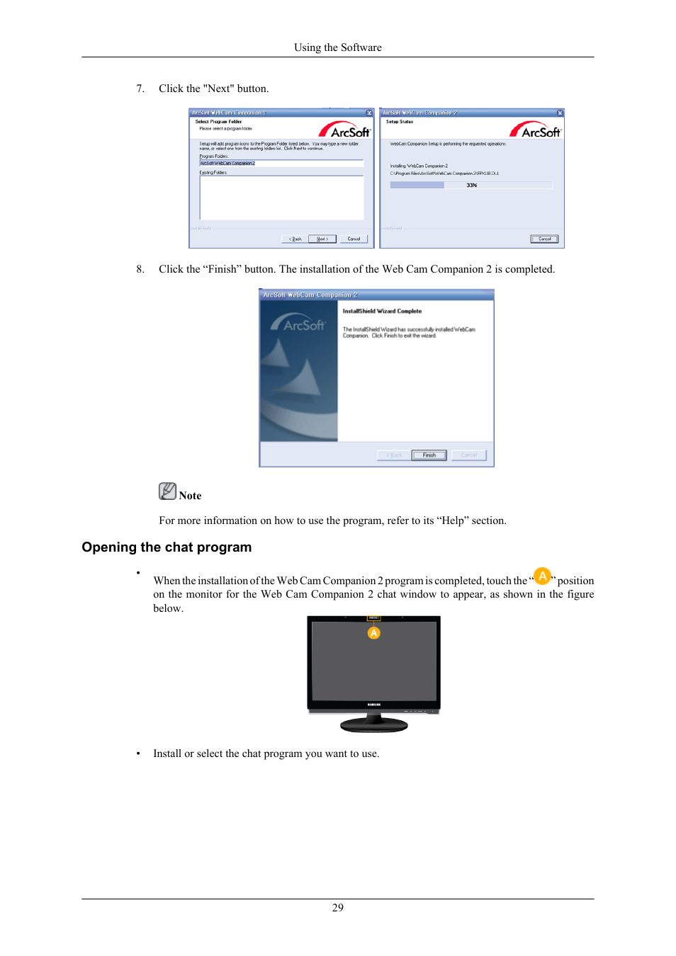 Opening the chat program | Samsung 2263UW User Manual | Page 30 / 88