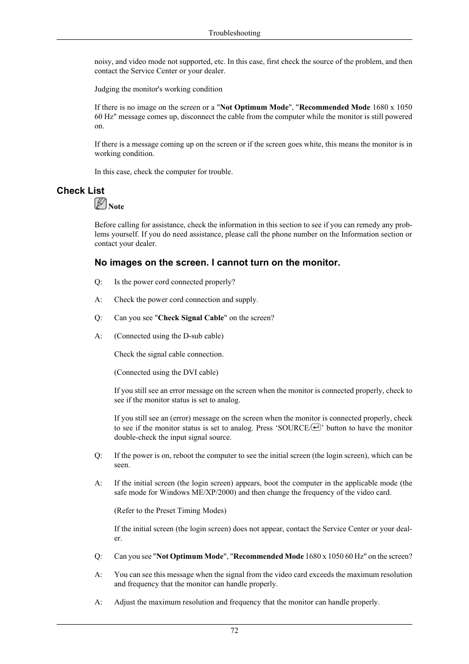 Check list | Samsung 2263UW User Manual | Page 73 / 88