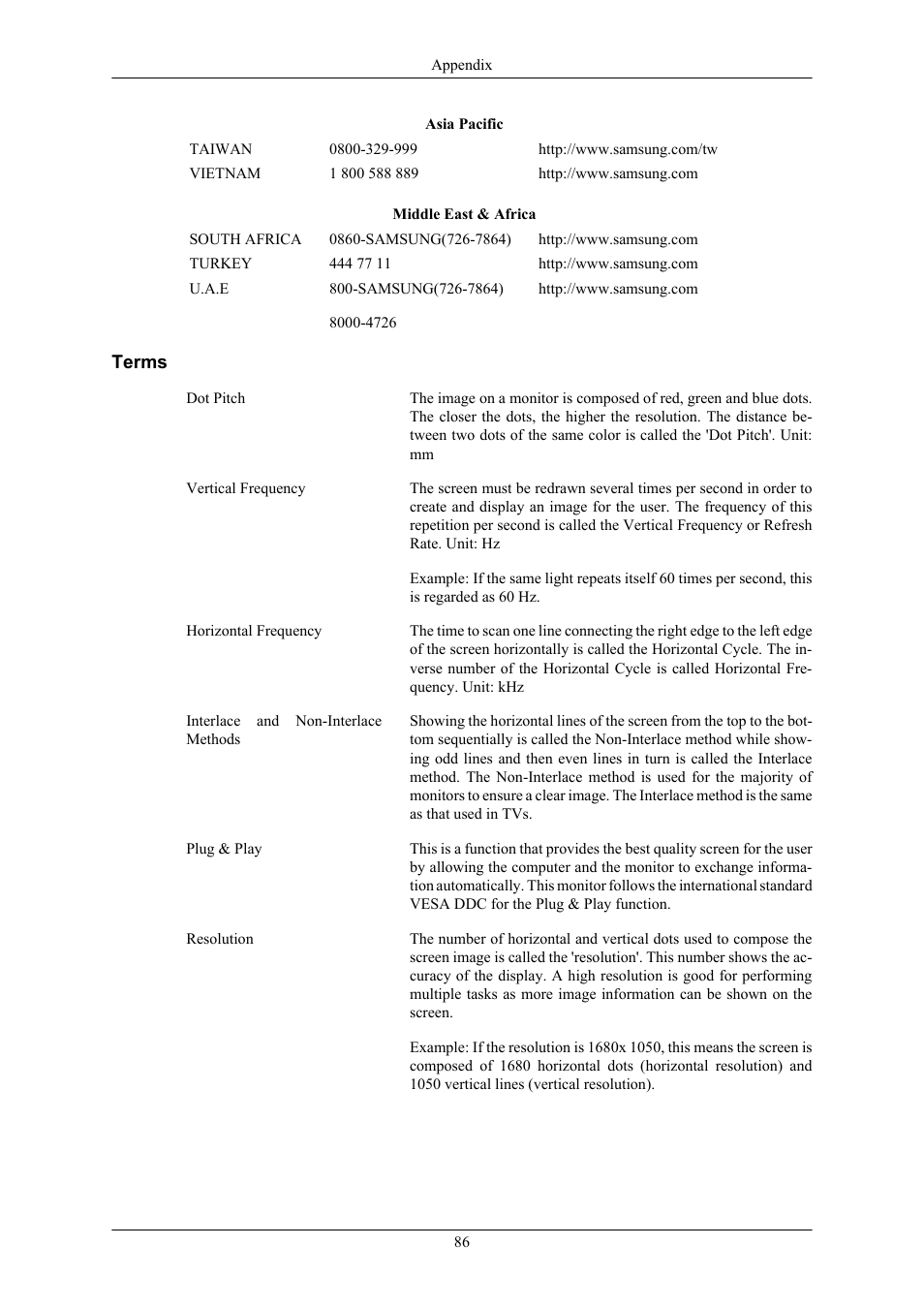 Terms | Samsung 2263UW User Manual | Page 87 / 88