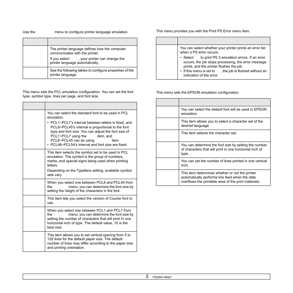 Emulation menu | Samsung ML-4050N User Manual | Page 20 / 111