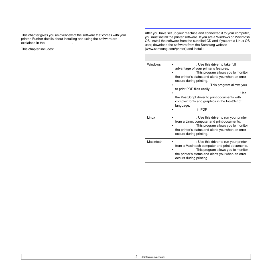 Software overview, Supplied software | Samsung ML-4050N User Manual | Page 22 / 111