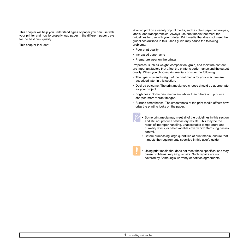 Loading print media, Selecting print media | Samsung ML-4050N User Manual | Page 28 / 111
