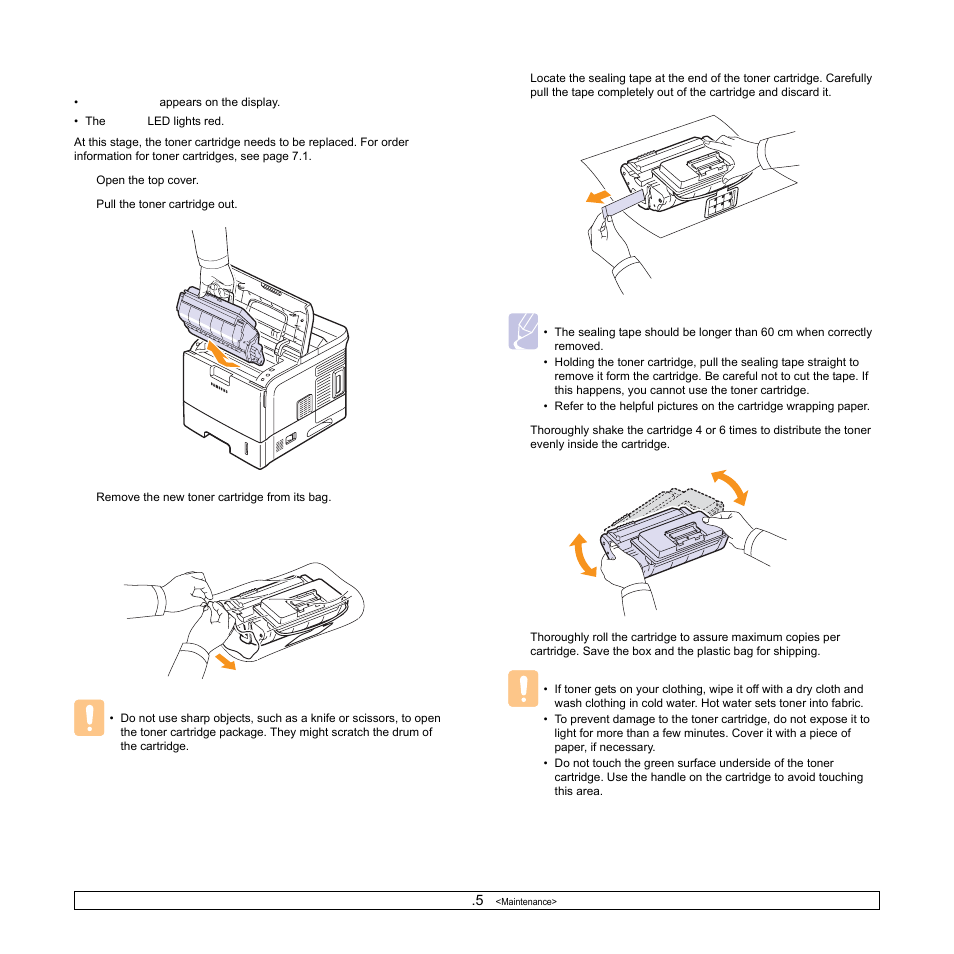 Replacing the toner cartridge | Samsung ML-4050N User Manual | Page 43 / 111
