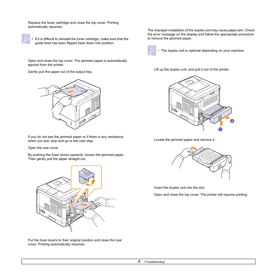 In the paper exit area, In the duplex unit area | Samsung ML-4050N User Manual | Page 48 / 111