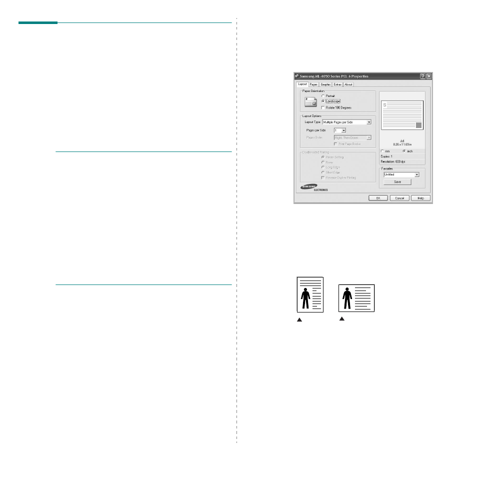 Printer settings, Layout tab | Samsung ML-4050N User Manual | Page 84 / 111