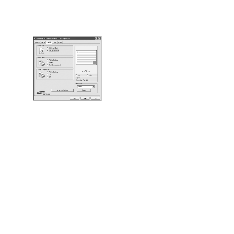 Graphics tab | Samsung ML-4050N User Manual | Page 86 / 111