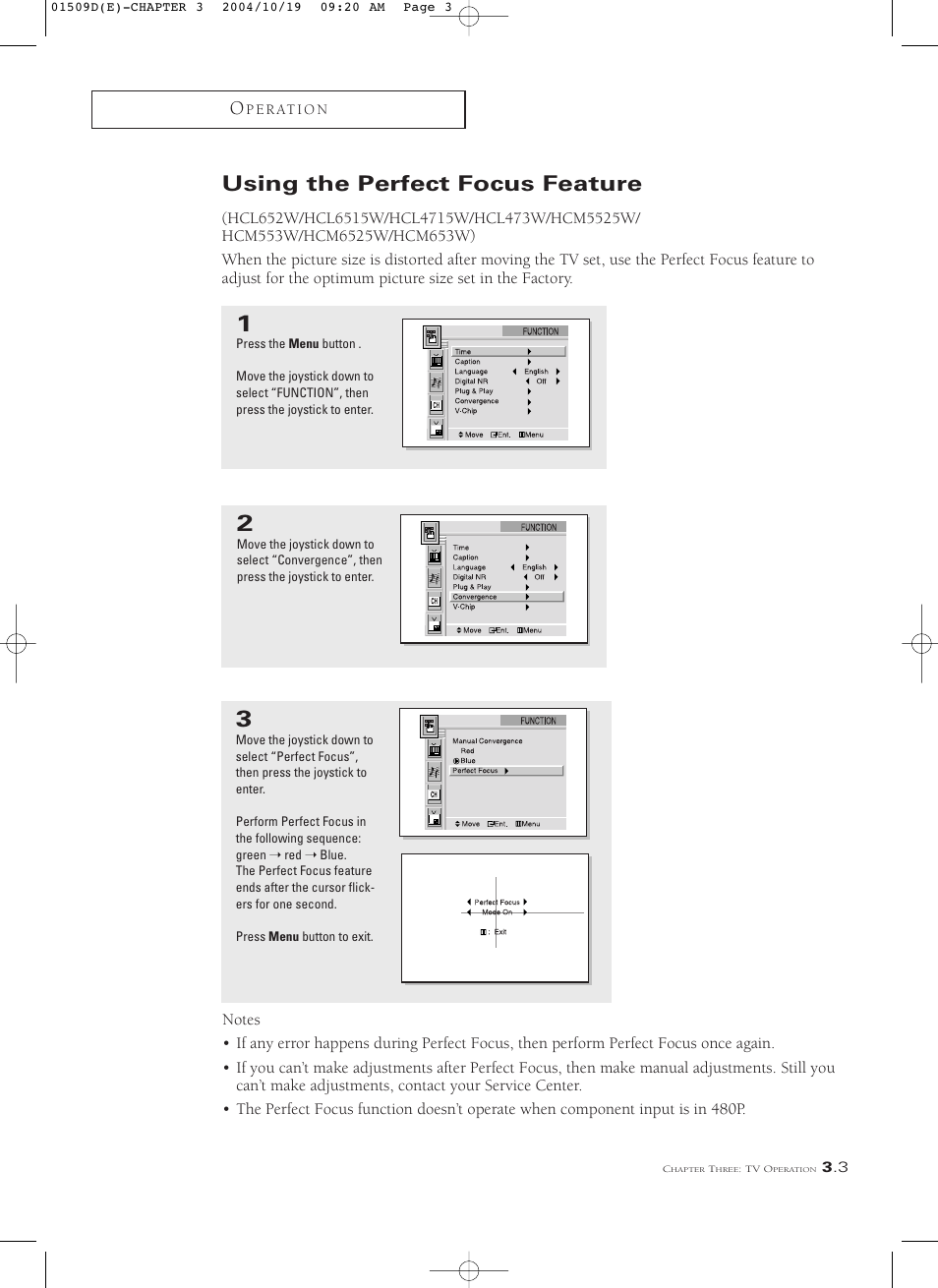 Using the perfect focus feature | Samsung HCL4715W User Manual | Page 25 / 67