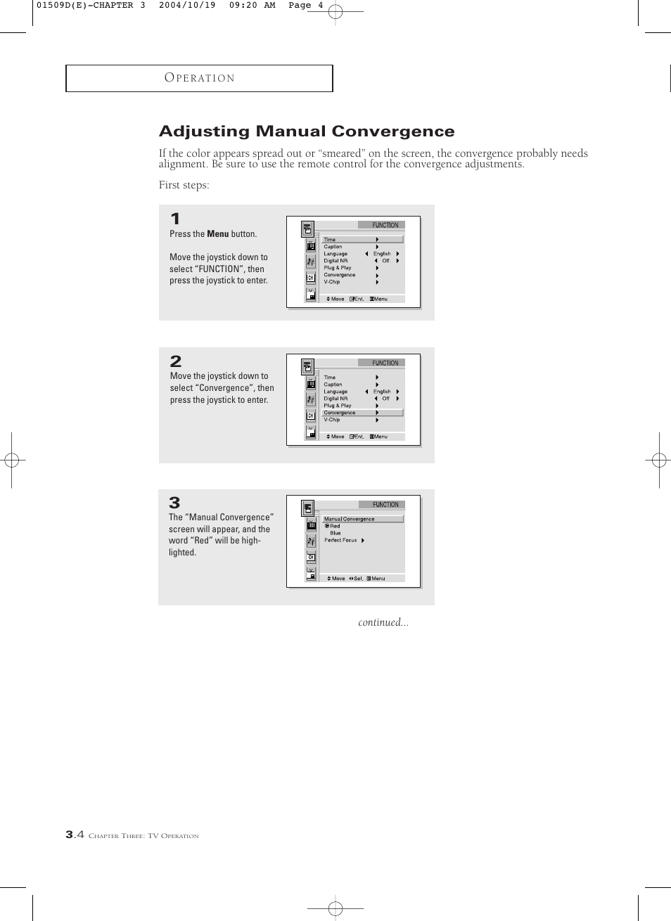 Adjusting manual convergence | Samsung HCL4715W User Manual | Page 26 / 67