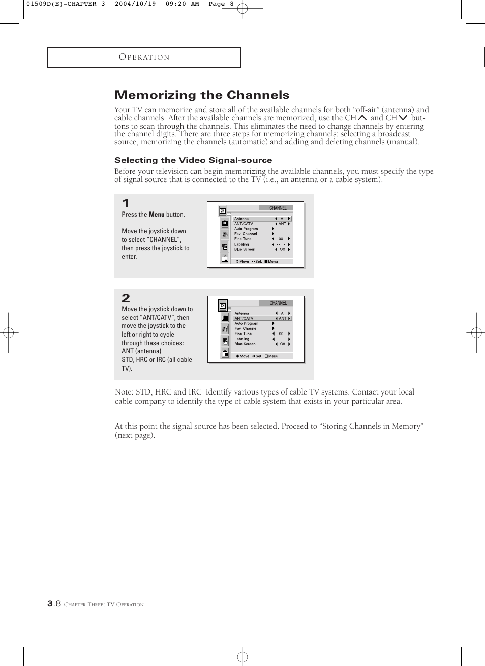 Memorizing the channels, Selecting the video signal-source | Samsung HCL4715W User Manual | Page 30 / 67