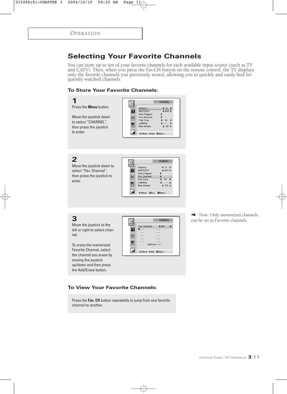 Selecting your favorite channels, To store your favorite channels, To view your favorite channels | Samsung HCL4715W User Manual | Page 33 / 67