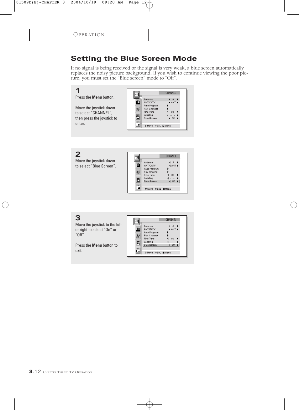 Setting the blue screen mode | Samsung HCL4715W User Manual | Page 34 / 67