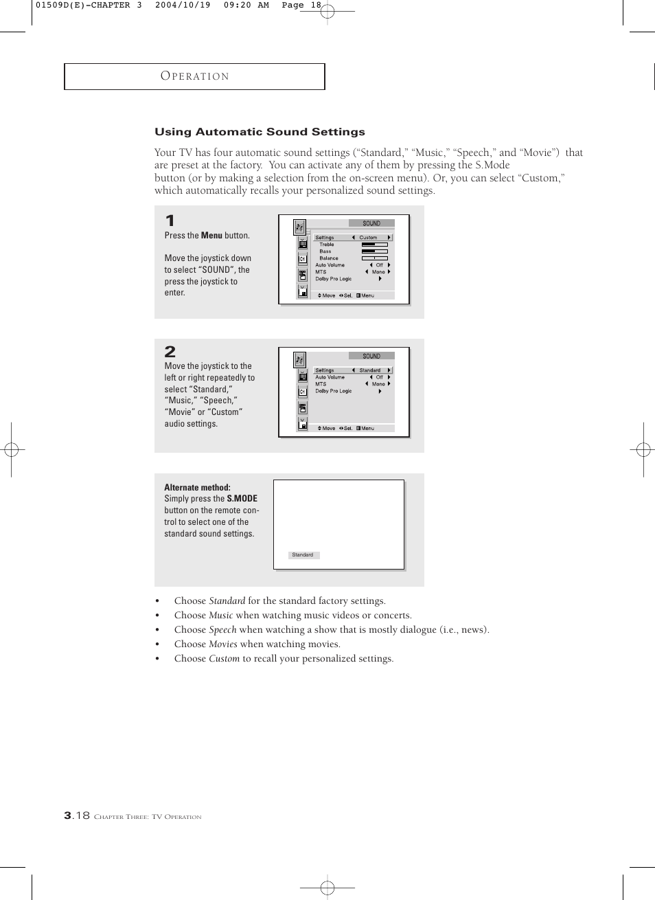 Using automatic sound settings | Samsung HCL4715W User Manual | Page 40 / 67