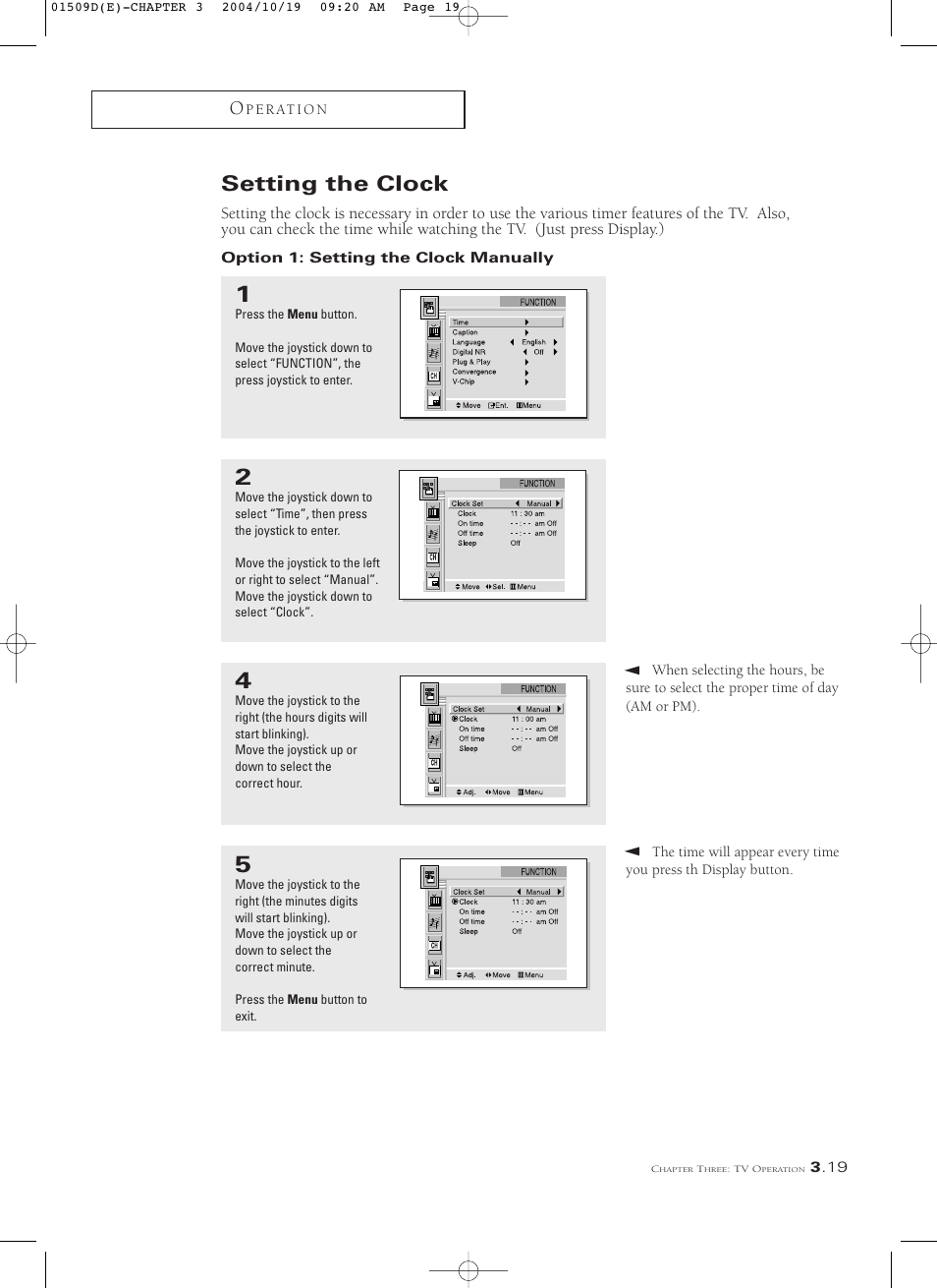 Setting the clock, Option 1: setting the clock manually | Samsung HCL4715W User Manual | Page 41 / 67