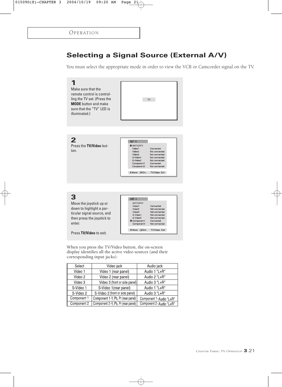 Selecting a signal source (external a/v) | Samsung HCL4715W User Manual | Page 43 / 67