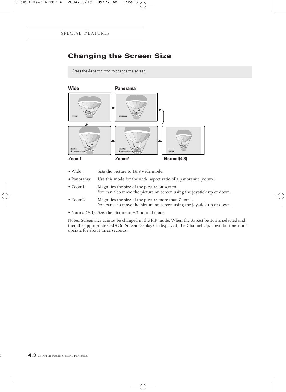 Changing the screen size | Samsung HCL4715W User Manual | Page 46 / 67