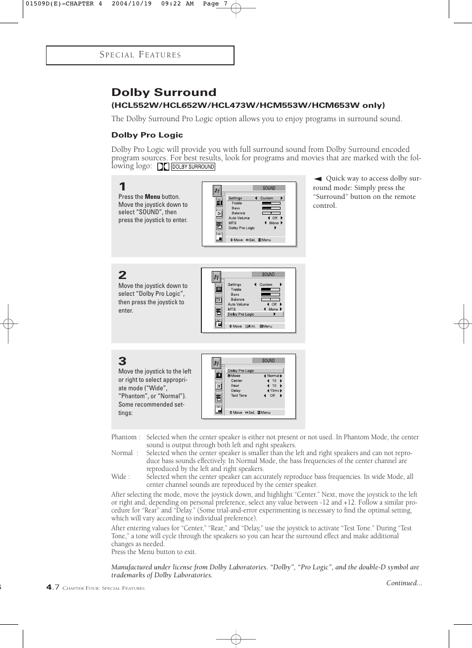 Dolby surround | Samsung HCL4715W User Manual | Page 50 / 67