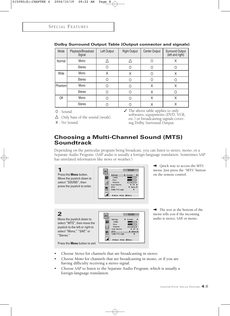 Choosing a multi-channel sound (mts) track, Choosing a multi-channel sound (mts) soundtrack | Samsung HCL4715W User Manual | Page 51 / 67