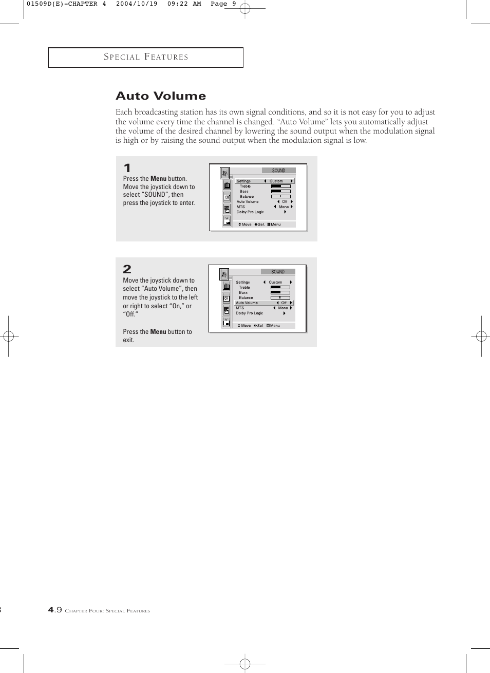 Auto volume | Samsung HCL4715W User Manual | Page 52 / 67