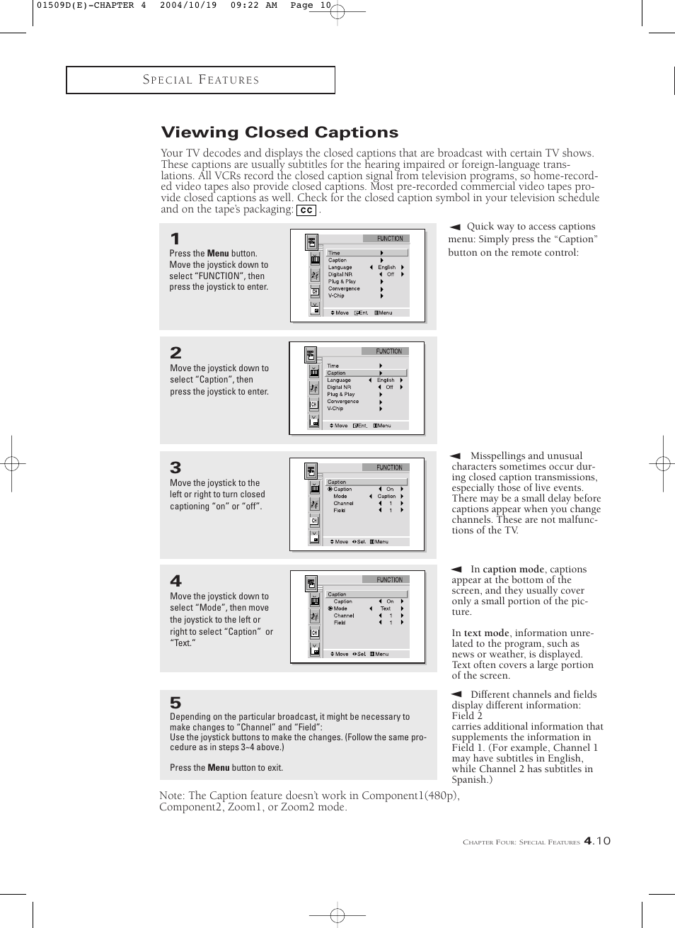 Viewing closed captions | Samsung HCL4715W User Manual | Page 53 / 67