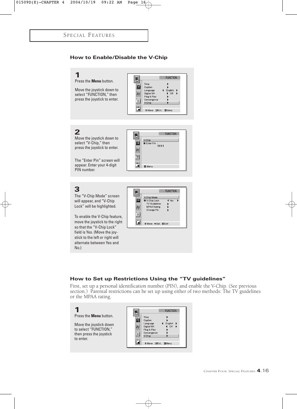 How to enable/disable the v-chip | Samsung HCL4715W User Manual | Page 59 / 67