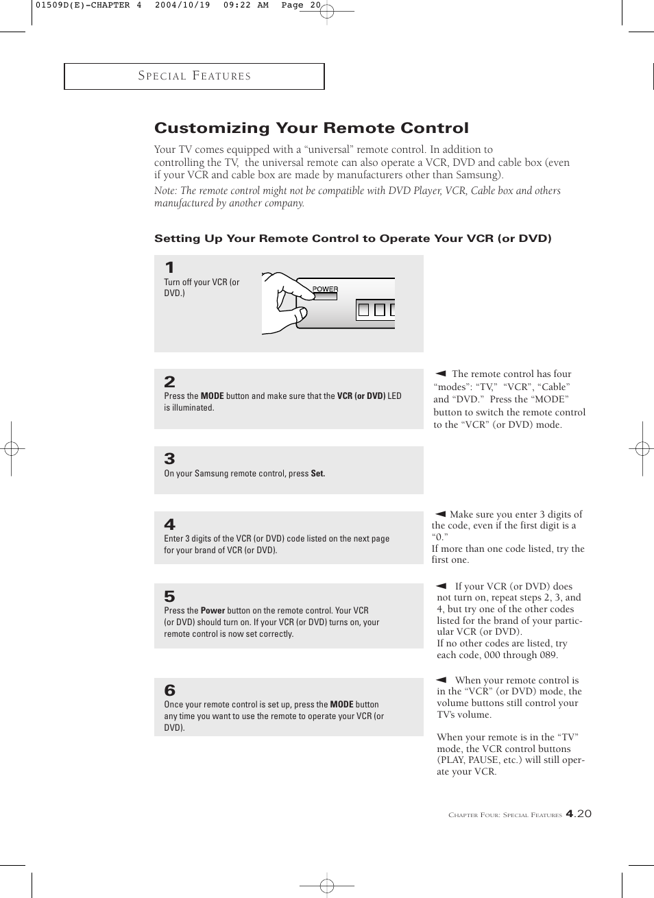 Customizing your remote control | Samsung HCL4715W User Manual | Page 63 / 67