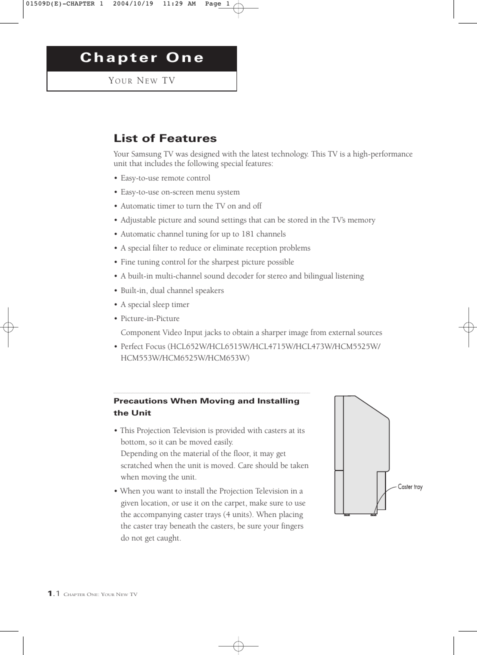 Chapter 1: your new tv, List of features | Samsung HCL4715W User Manual | Page 8 / 67