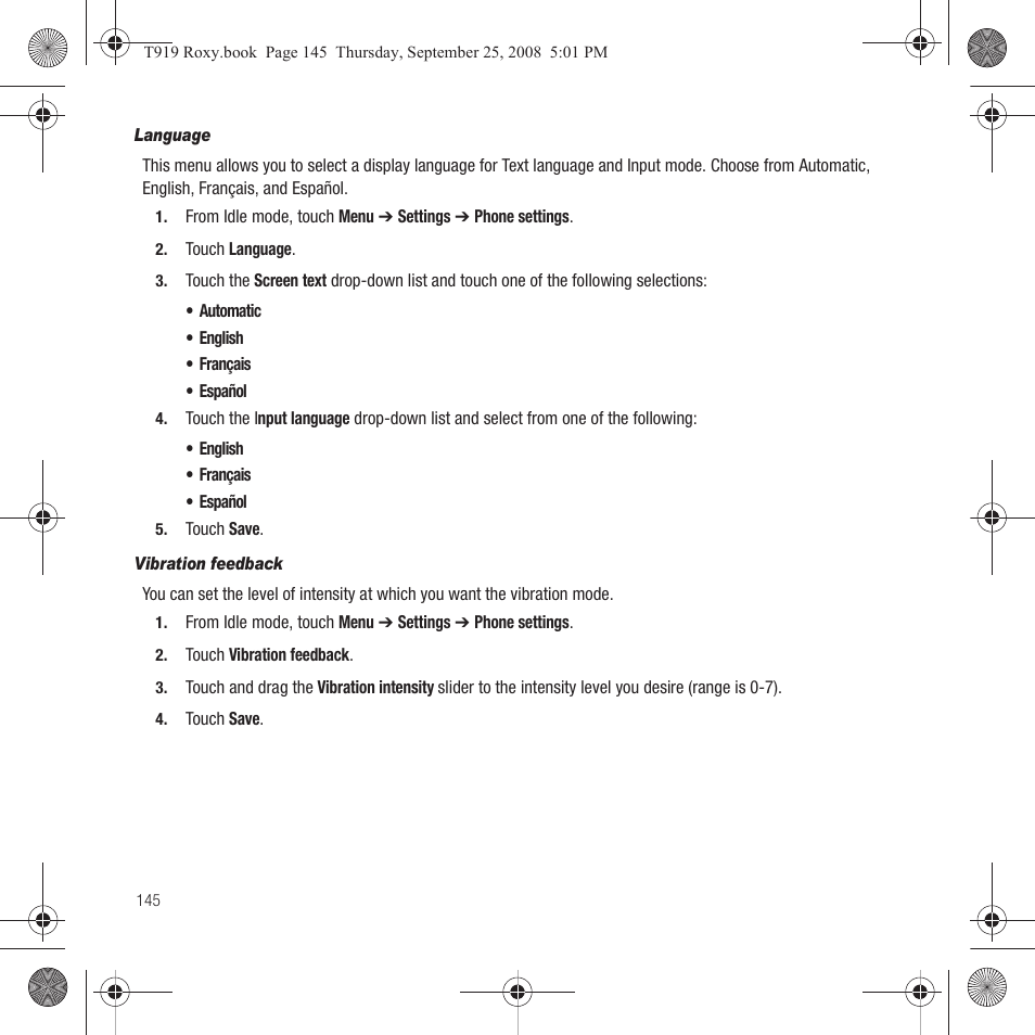 For more information, refer to “language” on | Samsung Behold Series User Manual | Page 148 / 186
