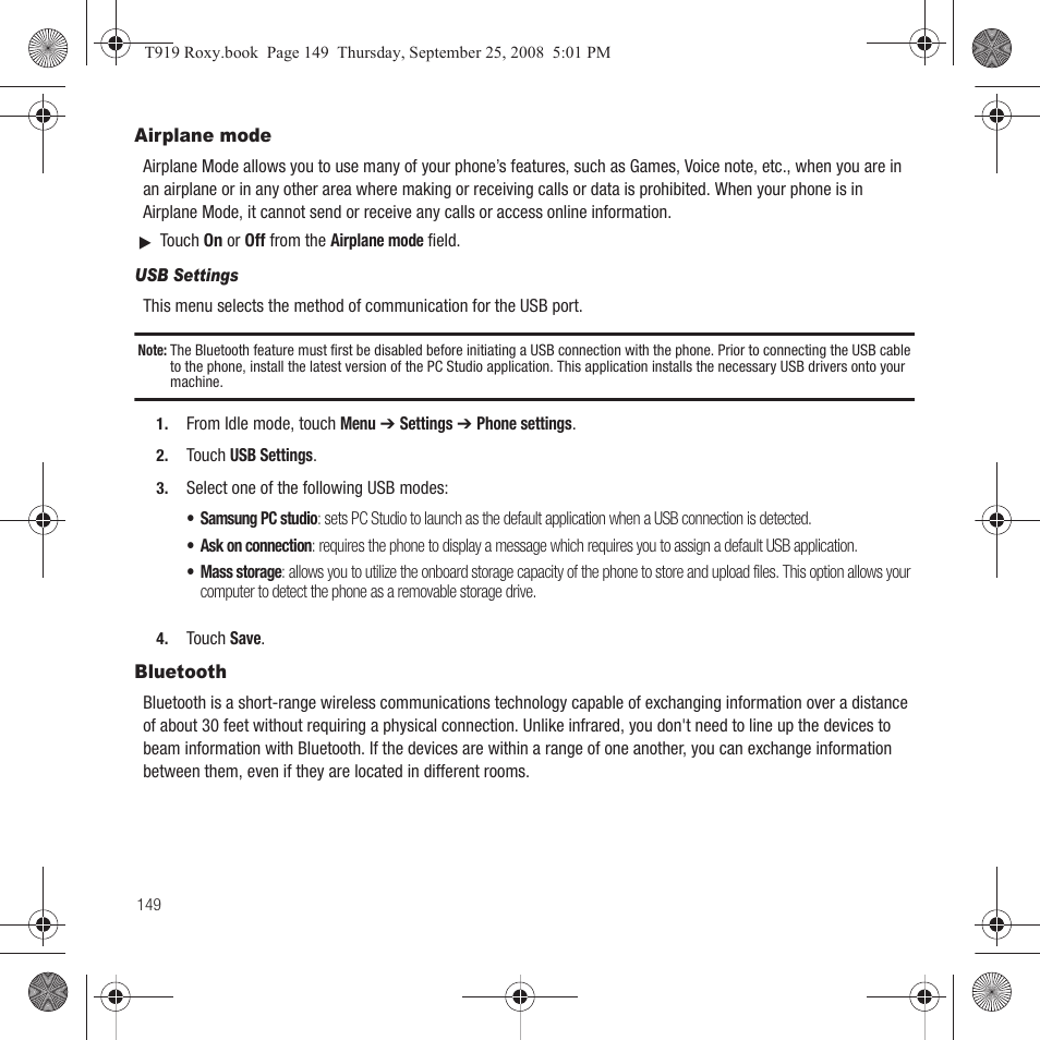 Airplane mode, Bluetooth, Airplane mode bluetooth | Samsung Behold Series User Manual | Page 152 / 186