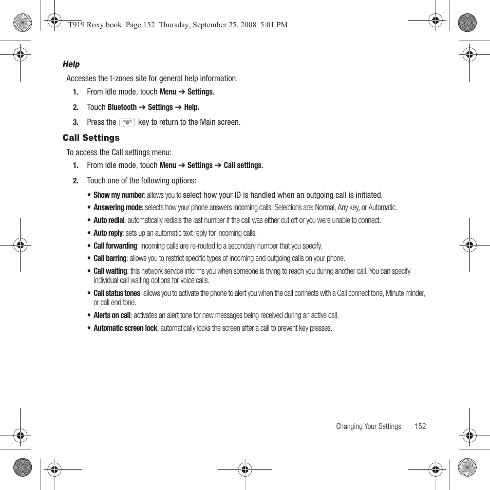 Call settings | Samsung Behold Series User Manual | Page 155 / 186