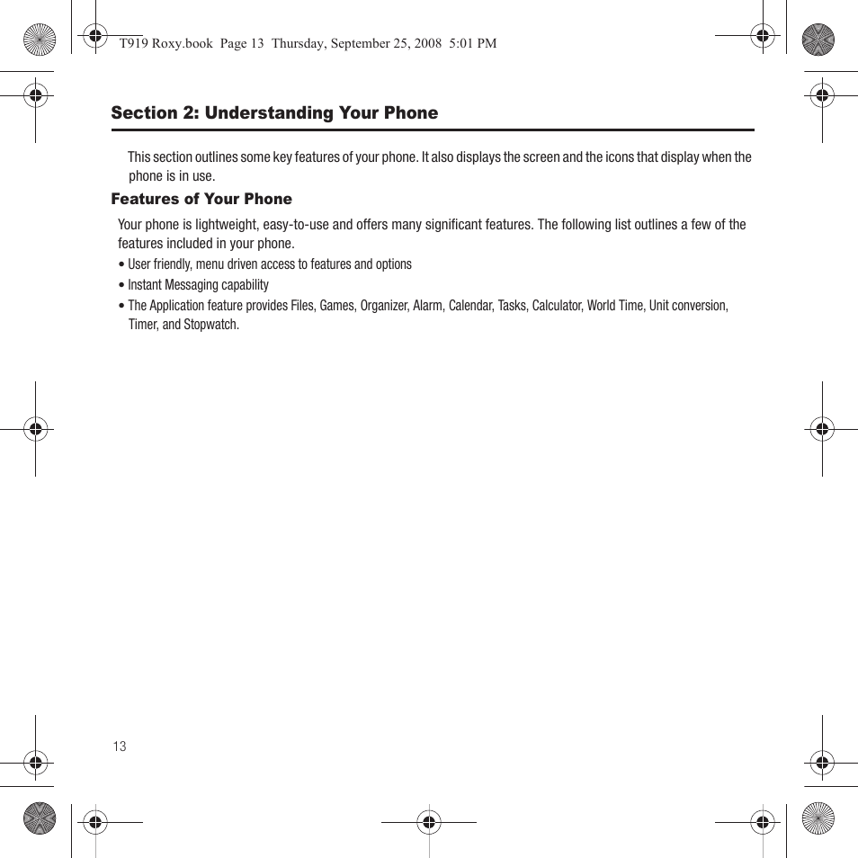 Section 2: understanding your phone, Features of your phone | Samsung Behold Series User Manual | Page 16 / 186