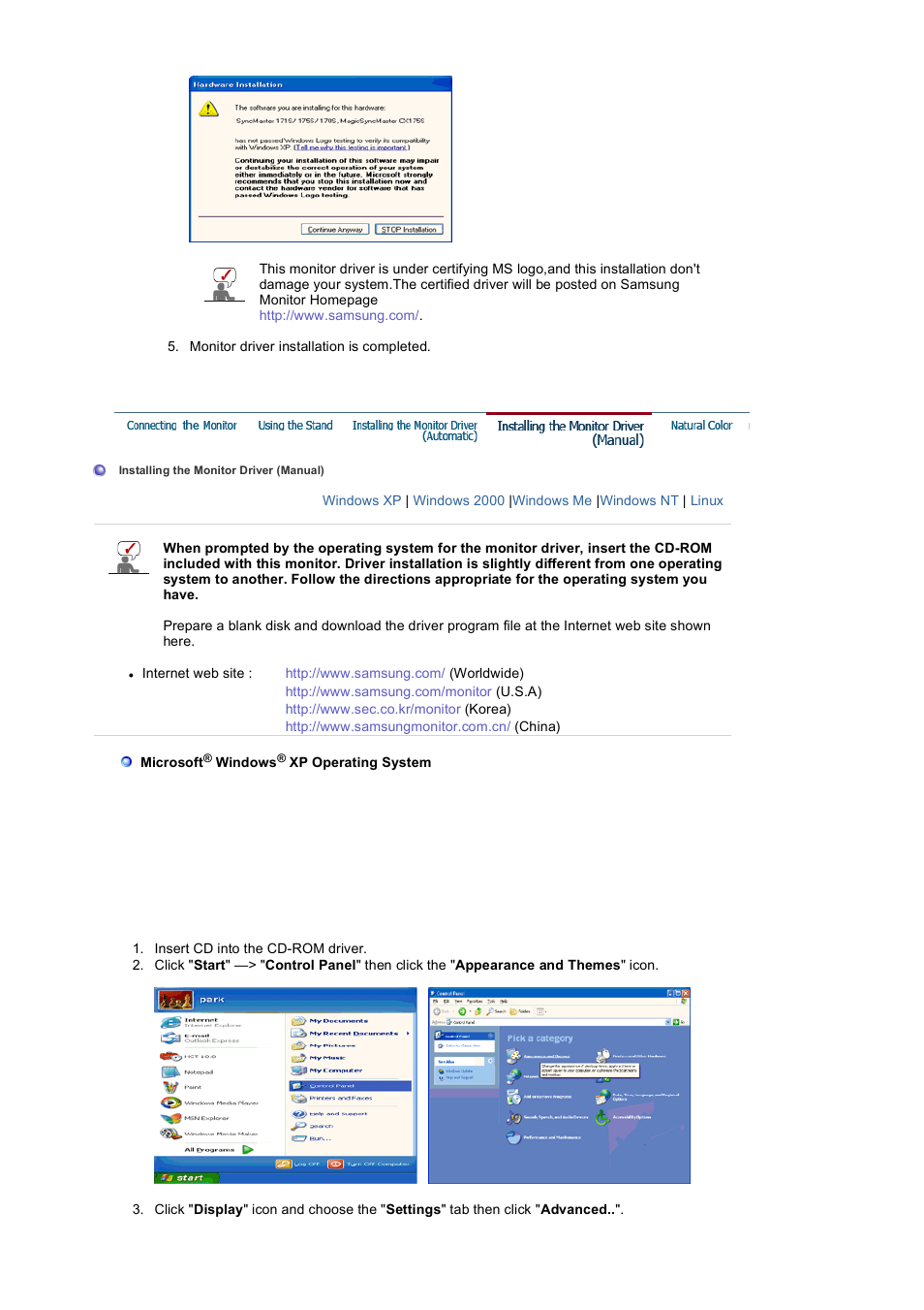 Installing the monitor driver(manual) | Samsung 204B User Manual | Page 18 / 76
