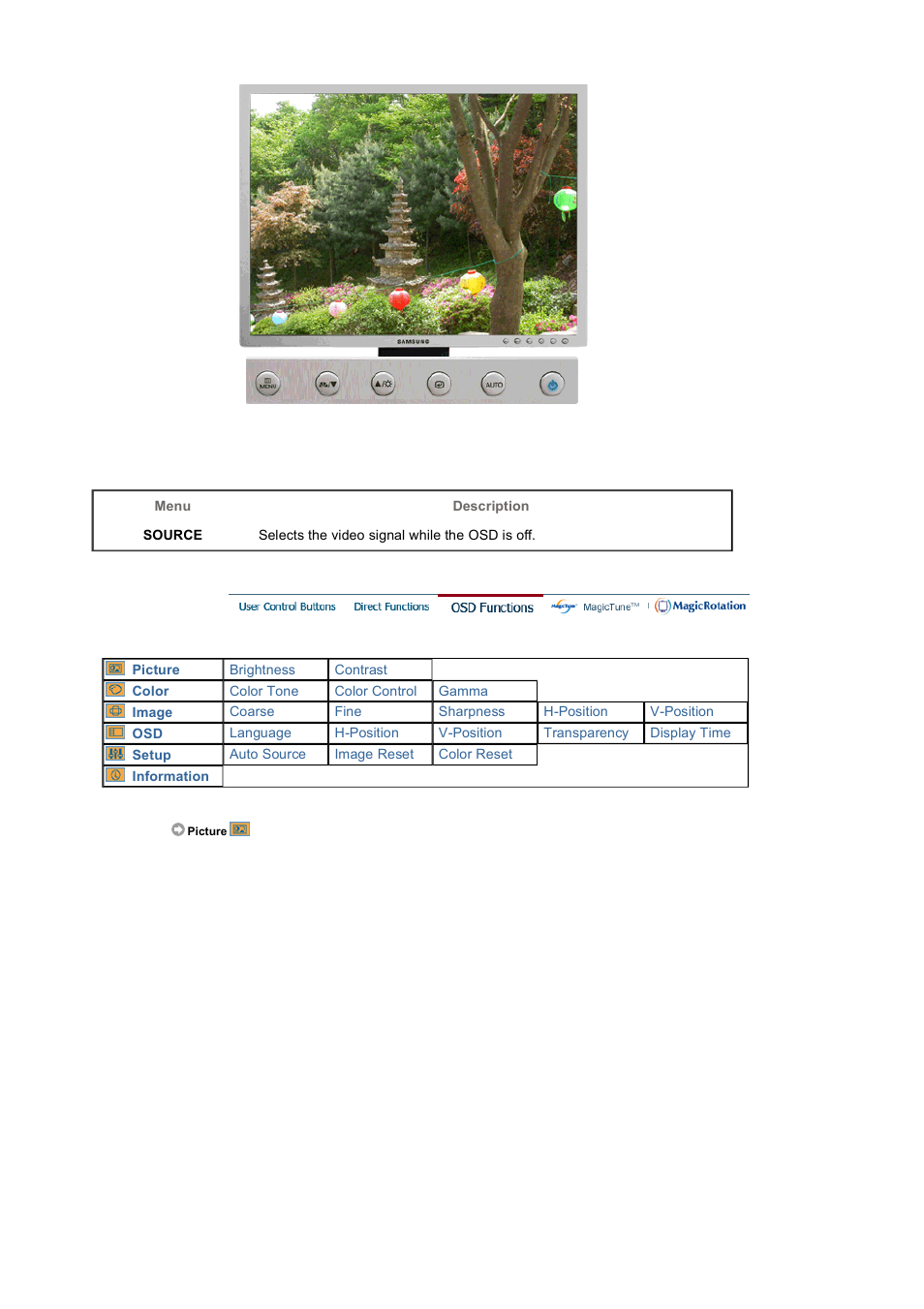Osd functions | Samsung 204B User Manual | Page 27 / 76