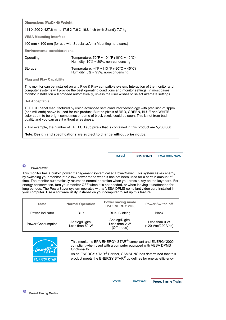 Powersaver | Samsung 204B User Manual | Page 67 / 76