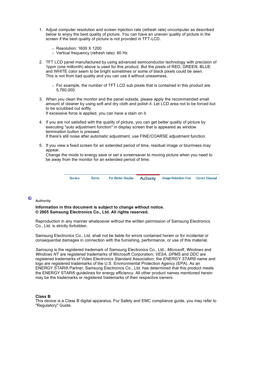 For better display, Authority | Samsung 204B User Manual | Page 73 / 76