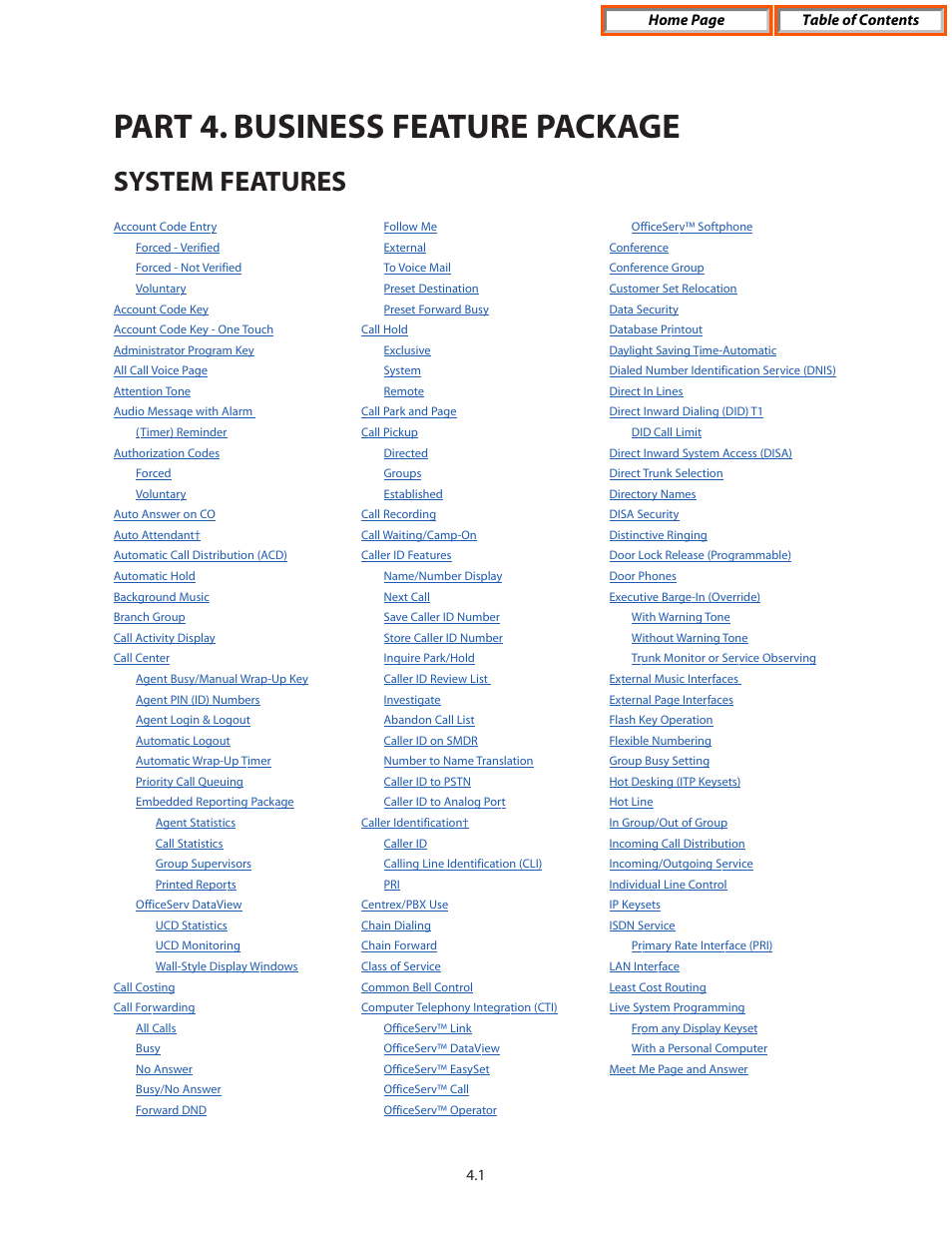 Part 4. business feature package, System features, Business feature package | Samsung OFFICESERV 7100 User Manual | Page 31 / 97