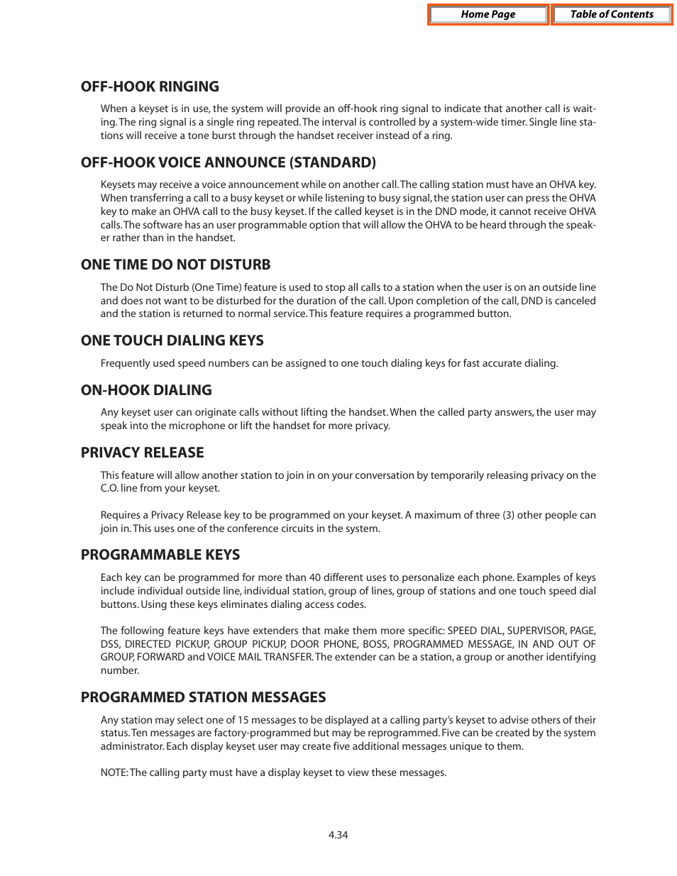 Off-hook ringing, Off-hook voice announce (standard), One time do not disturb | One touch dialing keys, On-hook dialing, Privacy release, Programmable keys, Programmed station messages | Samsung OFFICESERV 7100 User Manual | Page 64 / 97