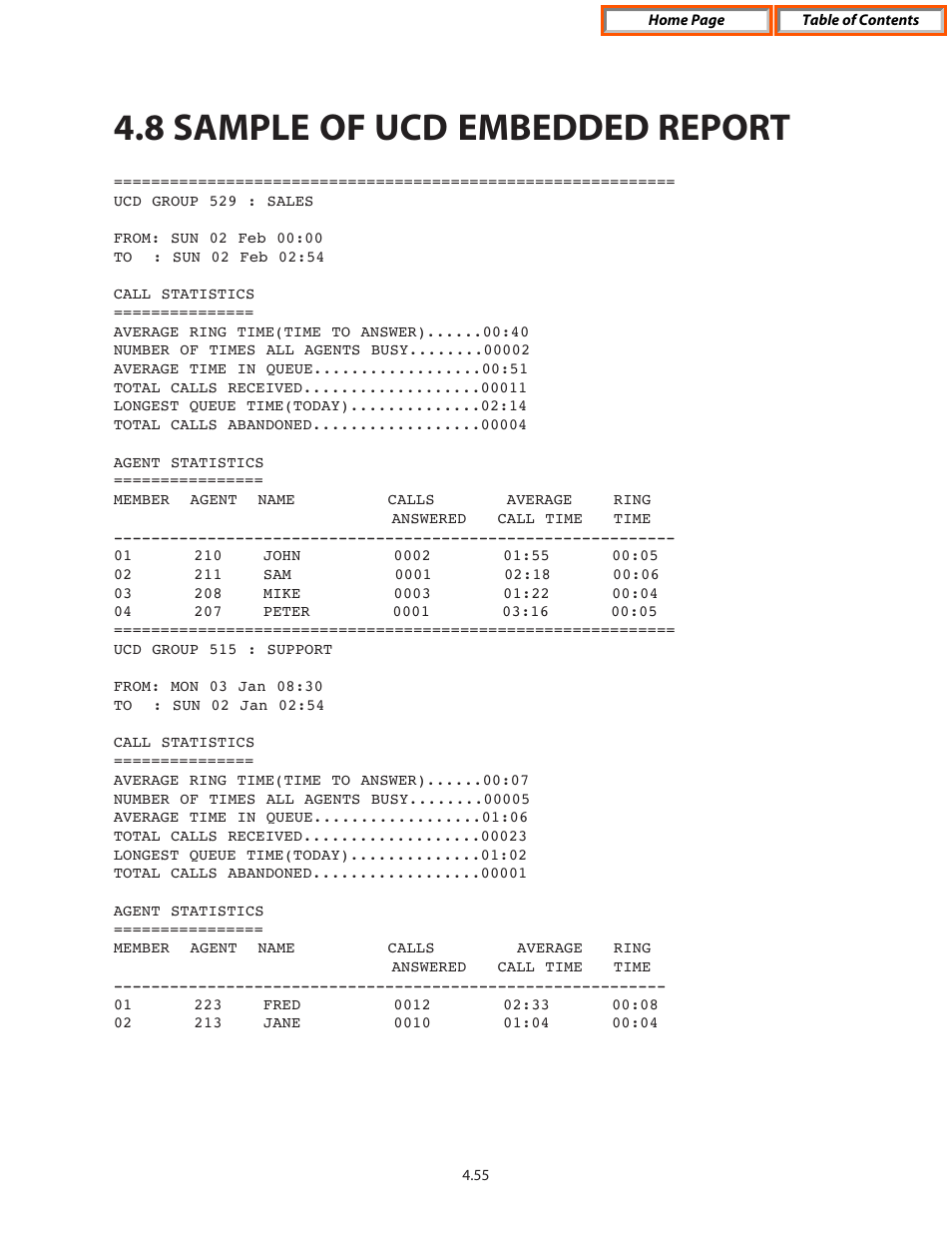 8 sample of ucd embedded report, Sample of ucd embedded report, R id | Samsung OFFICESERV 7100 User Manual | Page 85 / 97