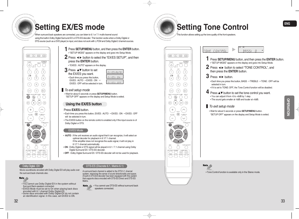 Setting ex/es mode, Setting tone control | Samsung 20080303092219921 User Manual | Page 17 / 25