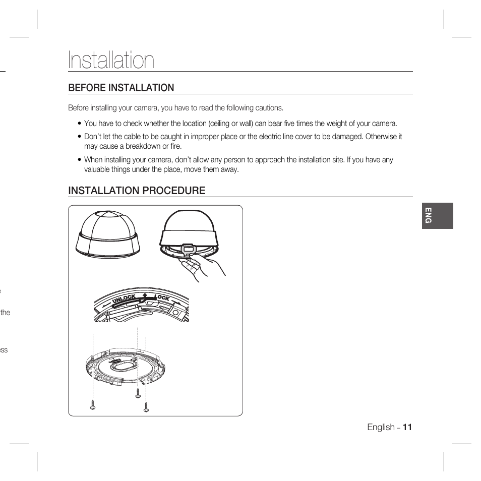 Installation | Samsung SCC-B5335 User Manual | Page 11 / 34