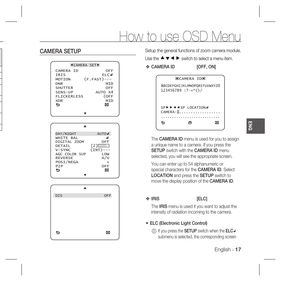 How to use osd menu, Camera setup, Cdef | Samsung SCC-B5335 User Manual | Page 17 / 34