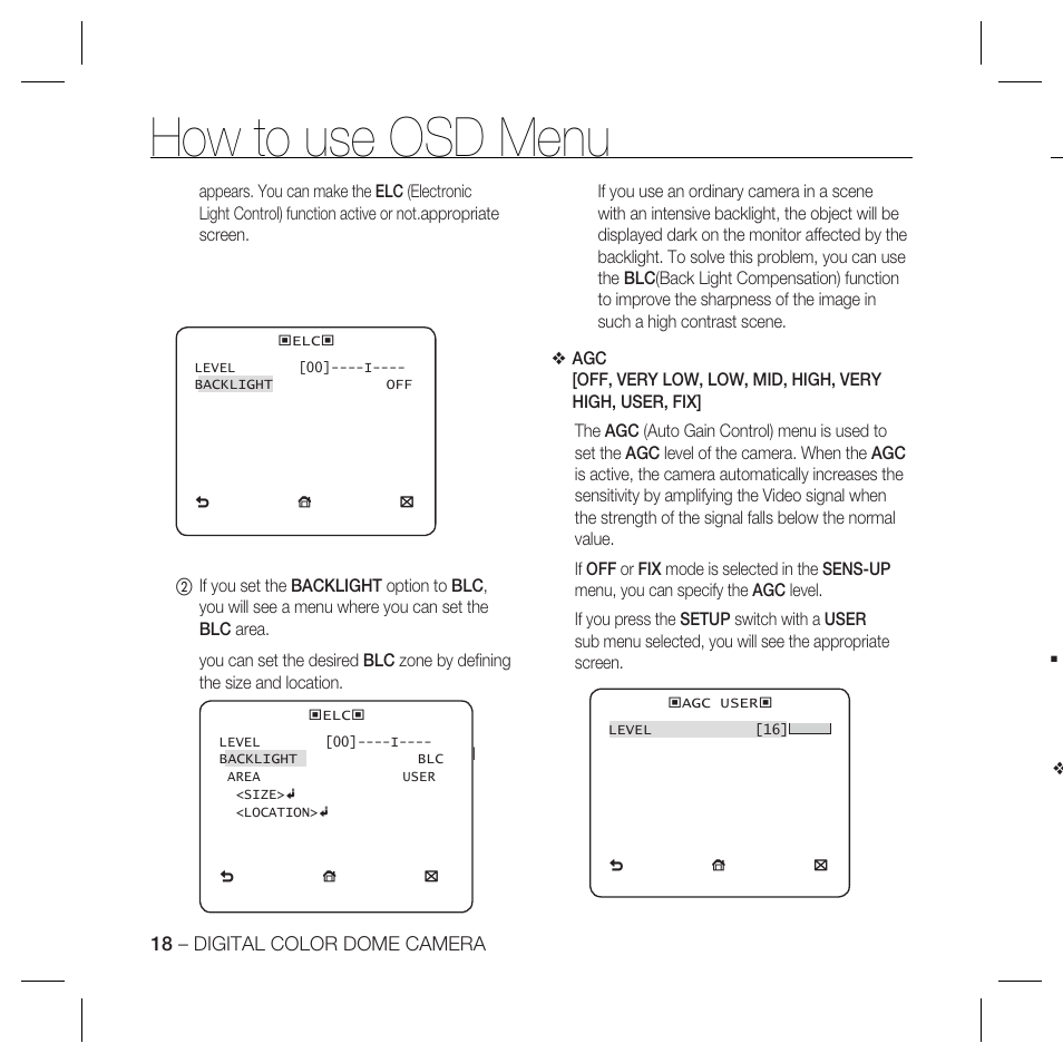 How to use osd menu | Samsung SCC-B5335 User Manual | Page 18 / 34